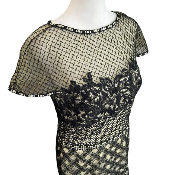 Tadashi Shoji Black Nude Lace Mesh Cocktail Dress Size 8 - Picture 3 of 10